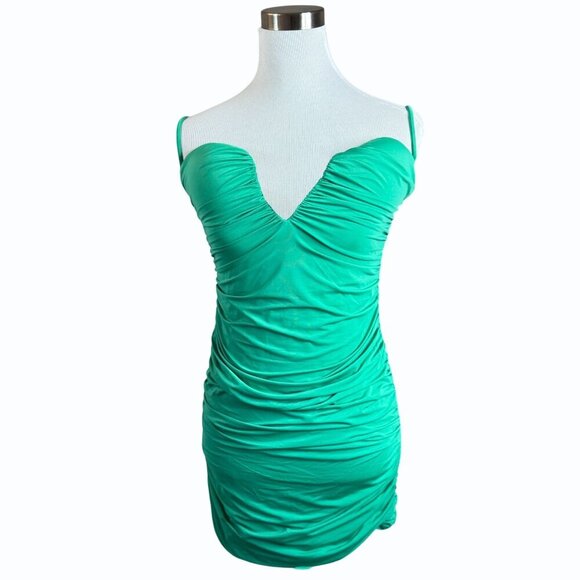 Kikiriki Ruched Bodycon‎ Mini Dress Womens M Party Kelly Green St Patrick's Day - Picture 2 of 10